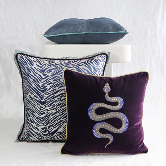 SNAKE EMBROIDERED DECORATIVE PILLOW